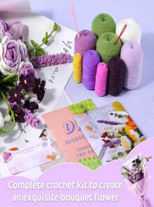1 Conjunto Kit de Crochê de Buquê de Flores para Iniciantes, DIY Tricô de Lã, Material do Buquê de Rosas, Tulipas, Girassóis com Acessórios Básicos e Tutoriais, Presente Ideal para Férias