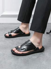 2025 New Casual Men's Summer Sandals, Outdoor Wear, Non-Slip, Water-Resistant, Beach Slippers, Fashionable Korean Style, Black - Black - View 5