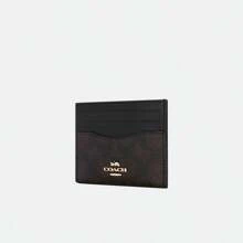 Coach 超薄身份证卡夹皮革信用卡夹 Rfid 屏蔽前袋钱包女士带透明身份证窗口拉链信用卡夹迷你紧凑型零钱包带钥匙扣，CZ286 IMXAQ