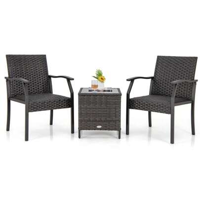  ERGOMASTER 3 Piece Patio Wicker Chair Set Outdoor Rattan Conversation Set With Padded Seat