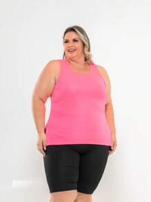 Kit 2 Regatas Dry Fit Feminina Plus Size Tapa Bumbum Academia Fitness Esportiva - Preto e Rosa - Visão 6