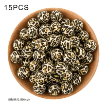 15pcs, Silicone Beads (15mm Printed Silicone Beads), Suitable For DIY Handmade Bead Pens, Keychain Pendants, Etc - Multicolor - View 5