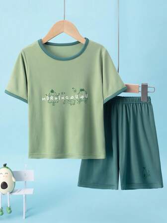 2 件套儿童短袖 T 恤上衣和短裤下装，轻便夏季日常休闲装套装，适合男孩/女孩，适合 4-12 岁