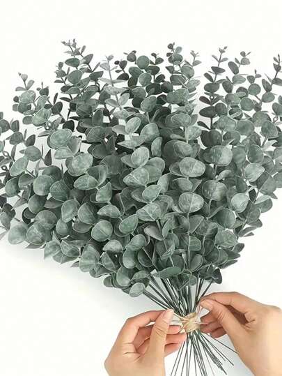 50/30/20/10/5 piezas Tallos de eucalipto artificiales Plantas falsas Ramas de eucalipto Falso tallo de eucalipto para ramos de boda, decoración del hogar, decoración de primavera y verano, plantas falsas, decoración de otoño, habitación, escritorio, jardín, decoración de la habitación, San Valentín, regalo