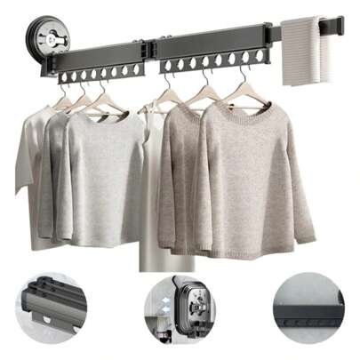 Cabideiro Varal De Roupas Parede Lavanderia Retrátil De Aluminio