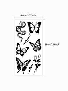 1 vel zwarte vlinder tijdelijke tatoeage stickers voor mannen en vrouwen, slang bloem nep tatoeage voor hand arm & lichaam decoratie wegwerp waterdichte tatoeage