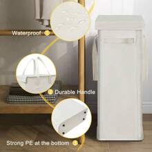 60L 大容量带盖洗衣篮封闭式洗衣篮，适用于卧室、浴缸、洗衣房、宿舍超薄带盖洗衣篮窄型洗衣篮带手柄可折叠脏衣服收纳篮收纳盒衣服裤子鞋子牛仔裤靴子裙子 - 多 - 查看 11