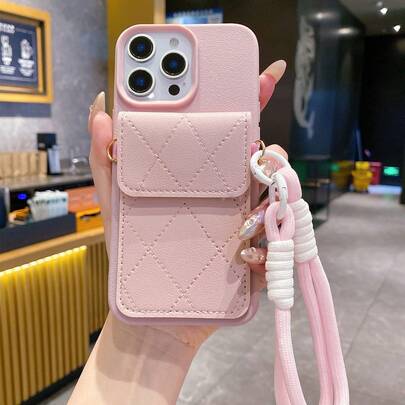 Ốp lưng điện thoại bằng da TPU màu hồng, họa tiết hình thoi, chần chỉ, họa tiết kim cương, có ngăn đựng thẻ, 1 chiếc, màu trơn, ví da đựng thẻ có dây đeo, tương thích với iPhone 17/17 Air/17 Pro/17 Pro Max/16/16 Pro/16 Plus/16 Pro Max 16 15 14 Pro Max 13 11 12 X Xr Xs 7 8 Plus, ốp bảo vệ chống rơi bằng TPU mềm, quà tặng sinh nhật, kỷ niệm, ngày phụ nữ, quà mùa xuân.