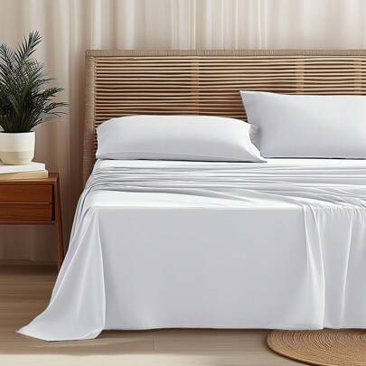 Farfallarossa Solid Color Bed Sheet Set, 3/4 Pieces, Includes Flat Sheet, Fitted Sheet, And 1/2 Pillowcases, Made Of Soft Brushed Microfiber Fabric, Skin-Friendly And Comfortable, Shrink-Resistant, Fade-Resistant, And Easy To Care For.