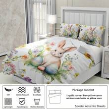 Juego de Edredón de 3 Piezas con Tema de Pascua con Estampados de Conejo, Floral y Huevos de Pascua (1 Edredón + 2 Fundas de Almohada; Sin Relleno), Un Juego de Ropa de Cama Suave y Cómodo Adecuado para Decorar Habitaciones de Hombres y Mujeres, Dormitorios y Hoteles de Negocios - KKL-SJT0408 - Ver 9