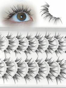 Asiteo 10 Pairs Natural Messy Style Manga False Eyelashes, Short Stalk Clear Band Lashes With A Wisp Wispy Manga Eye Effect For Cartoon Style Eye Makeup - Black - View 6
