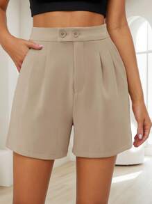 Shorts For Women,Womens Shorts,Running Shorts For Women,Women Casual High Waist Wide Leg Cargo Shorts With Side Pockets - 卡其色 - 查看 3