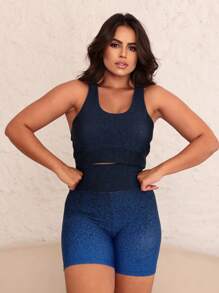 Women's Gym Sports Set Shorts + Top Degrede - Xanh đậm - Xem 3