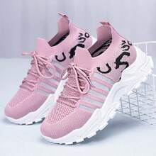 scarpi sportivi sportive alla moda in in rete traspirante da donna, scarpe da ginnastica casual all'aperto di stile vintage, per primavera e autunno - Rosa - Visualizzare 4