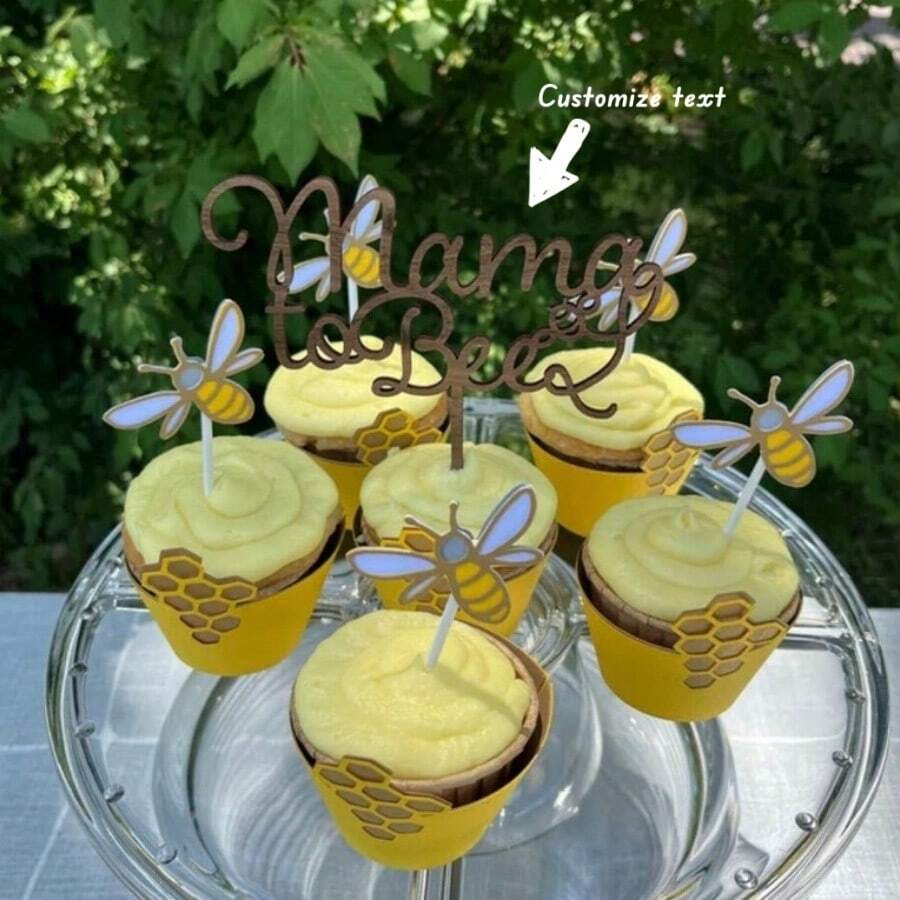 1Pc Custom Acrylic Cake Topper, Laser Cut Cake Topper, Personalized Baby Shower Cake Topper, Baby Shower Decor, Bee Baby Shower - Multicolor - View 1