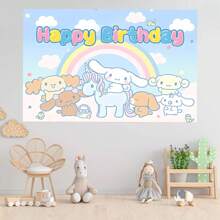 Sanrio 1 pieza de Decoración de fondo de fiesta de cumpleaños de perro blanco con arcoíris con tema de dibujos animados, decoración perfecta para ducha, dormitorio, tapicería, fotografía, cabina de fotos de 210cm x 150cm x 100cm / 100cm x 75cm