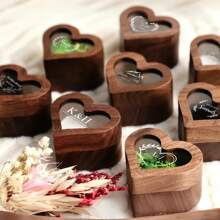 Caja de joyería con grabado personalizado, Caja de anillo con corazón grabado personalizado - Ranura sencilla y doble para el compromiso - Caja de anillo de boda personalizada - Regalo para dama de honor - Organizador de joyas de madera - Caja para portar el anillo - Soporte para caja de anillo - Cubierta de madera maciza - Ver 5