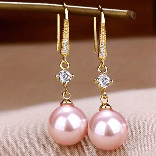 Korean Luxury Minimalist Stylish High-End Zirconia & Pearl Drop Earrings, Elegant Office Daily Wear Jewelry
