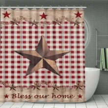 4pcs Red Star Grid Shower Curtain Gift Modern Home Bathroom Decoration Curtain And Toilet Floor Mat 3-Piece Set With 12 Shower Curtain Hooks Bathroom Accessories Back To School Fall Decor