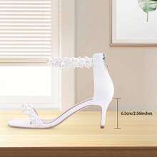 Women's Open Toe Wedding Bridal Dress Shoes Pearl Low Kitten Heel Ankle Strap High Heeled Sandals - White - View 7