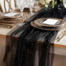 4 Pieces Pearl Table Runner Tulle Fabric Lace Tablecloth For Bridal Shower Birthday Party Wedding Arch Veil Thanksgiving Halloween Christmas Dessert Table Decorations