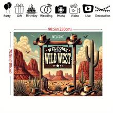 1pc Interesting Wild West Theme 7x5ft Polyester Backdrop - Suitable For Birthday Party Banner Decoration And Photography Props, No Power Needed, Tablecloth, Curtain