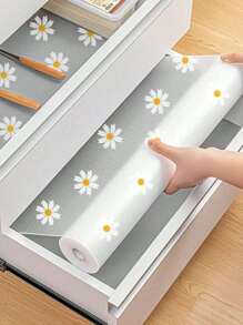 1 Rolle Gänseblümchen-Regaleinlage für Küchenschränke, selbstklebefrei, Schubladeneinlage, rutschfest, Kühlschrankeinlage, EVA wasserdichte Kühlschrankunterlage, Schrankmatten, einfach zu platzieren.