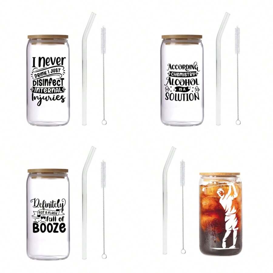1 件 16 盎司玻璃杯套装，带吸管和清洁刷，送给朋友的有趣礼物，生日，友谊，最好的朋友，幽默礼物，玻璃器皿礼物，可乐杯，咖啡杯，奶茶杯，高硼硅玻璃 - 彩色 - 查看 1