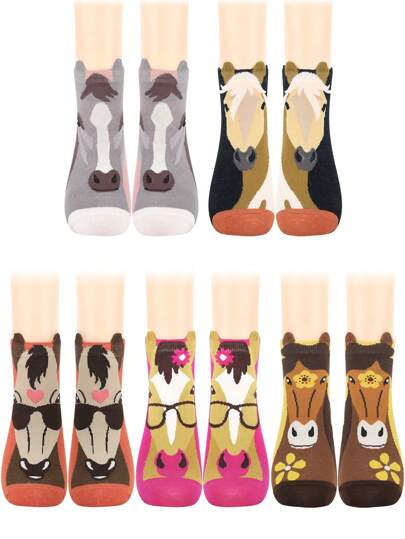 5/10 双直立马船袜女士船袜送给马爱好者的礼物动物派对礼物不露脚袜船袜
