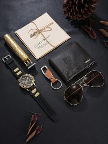 7 件男士时尚经典手表、鹰钱包、剪刀、眼镜、钥匙扣、情绪 LED 灯、带盒卡片礼品套装，完美的生日、父亲节礼物，日常配饰 - 金色 - 查看 3