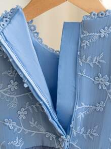 Young Girl Grey-Blue Lace Tulle Dress, Flower Girl Dress For Wedding, Birthday Party, Special Occasion - Blue - View 9