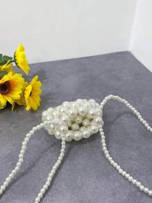1pc Plastic Beaded Vintage Mini Square Bag Double Strap Pearl Crossbody Bag Suitable For Spring And Summer Daily Use, Perfect Gift Among Friends - Pearl Backpack - View 8