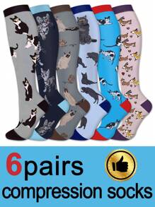 6 đôi tất nén unisex, họa tiết mèo và heo dễ thương, tất nén cổ cao phù hợp cho chạy bộ, đạp xe, leo núi, du lịch và các hoạt động thể thao khác. - Nhiều màu - Xem 10