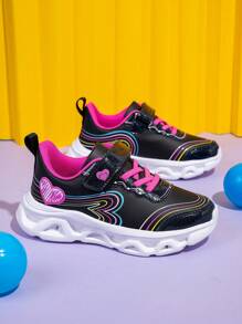 1 Pair Children/Girls' Fashionable Reflective Mirror Sneakers, Heart Shaped Colorful, Adjustable Hook And Loop Closure, Easy To Wear, Suitable For Party, Daily Wear, School Student - Multicolor - View 10