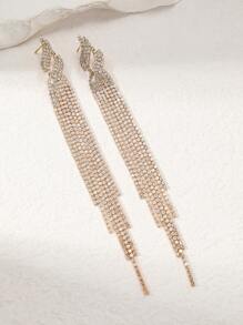 New Style Crystal Diamond Long Tassel Earrings, Street Fashion Bride Wedding Dazzling Pendant Earrings