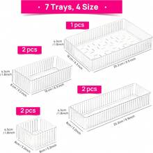 7/10/14 PCS Clear Drawer Organizers Bins, 4-Size Stackable Makeup And Vanity Drawer Organizer Trays, Acrylic Bathroom Drawer Storage Containers For Cosmetic, Office Supply, Kitchen Utensils Gadgets