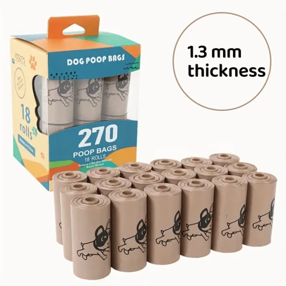 90pcs/120/150pcs/270pcs 狗屎袋 6/8/10/18 卷一盒，1.3丝厚狗屎袋卷，防漏易用的宠物便便袋，防臭，超厚，咖啡香味，适合户外散步、猫砂和家庭清洁