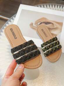 女童夏季新款拖鞋，儿童鞋，女童软底时尚凉鞋，休闲女童公主鞋，防滑 - 黑色 - 查看 2