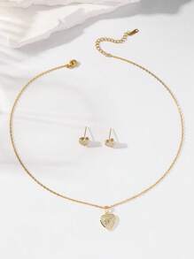 3pcs/Set (With Gift Box) Fashionable Luxurious Zirconia Inlaid Butterfly & Heart Copper Pendant Earrings, Stainless Steel 18K Gold Plated Necklace, Lovely Jewelry Set Suitable For Party & Daily Wear, Birthday Gift For Girlfriend/Mom