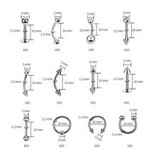 Body Septum Piercing Kit For Nose Tongue Lip Ear Eyebrow Belly Button Cartilage Tragus Industrial Barbell Helix Daith Piercing Jewelry - Silver - View 2