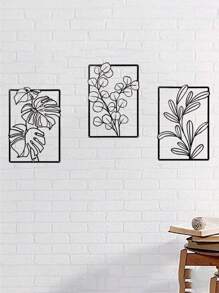 CIF BUY 3 Pcs Black Metal Iron Botanical Flower Set Decorative Hanging Decoration, Living Room Bedroom Home Decor, Beautiful Personalised Gift Room Decors Garden Decor Wedding Decor Home Decors