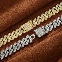 Mens Cuban Link Chain Miami Cuban Necklace Chain Diamond Cut Chains For Men Women 14mm Iced Out Hip Hop Jewelry - Gold - View 6