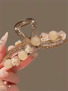 1pc/2pcs Women Retro Camellia Flower Hair Claws, Elegant Floral Large Hair Claw, Niche Hair Accessories Claw Clips Hair Clips Hair Jaw Clip Hair Clamps Hair Clutch Hair Catcher Clip Fall Winter For Vacation Outfits Woman - Multicolor - View 4