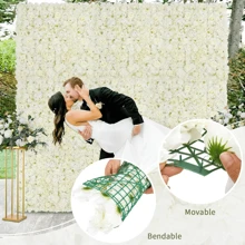 White Floral Wall Backdrop Panels (18-36 Panels) 15 X 15 InchesArtificial Floral Wall Panels  3D Silk Flower Wedding Backdrop Floral Wall Background For Wedding Reception Party Decorations - 白色 - 查看 2