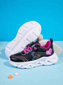 1 Pair Children/Girls' Fashionable Reflective Mirror Sneakers, Heart Shaped Colorful, Adjustable Hook And Loop Closure, Easy To Wear, Suitable For Party, Daily Wear, School Student - Multicolor - View 3