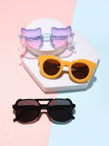 3 PCS Cute Cat Ears And Round Frame For Kids 4-10 Years Old, Double Beam Aviator Fashion Glasses For Daily Outings And Wear For Outings - Multicolor - View 4