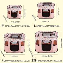 1入組卡通粉紅色草莓印花可摺疊寵物帳篷，八角牛津布狗籠貓窩，封閉式寵物圍欄抗刮養殖箱