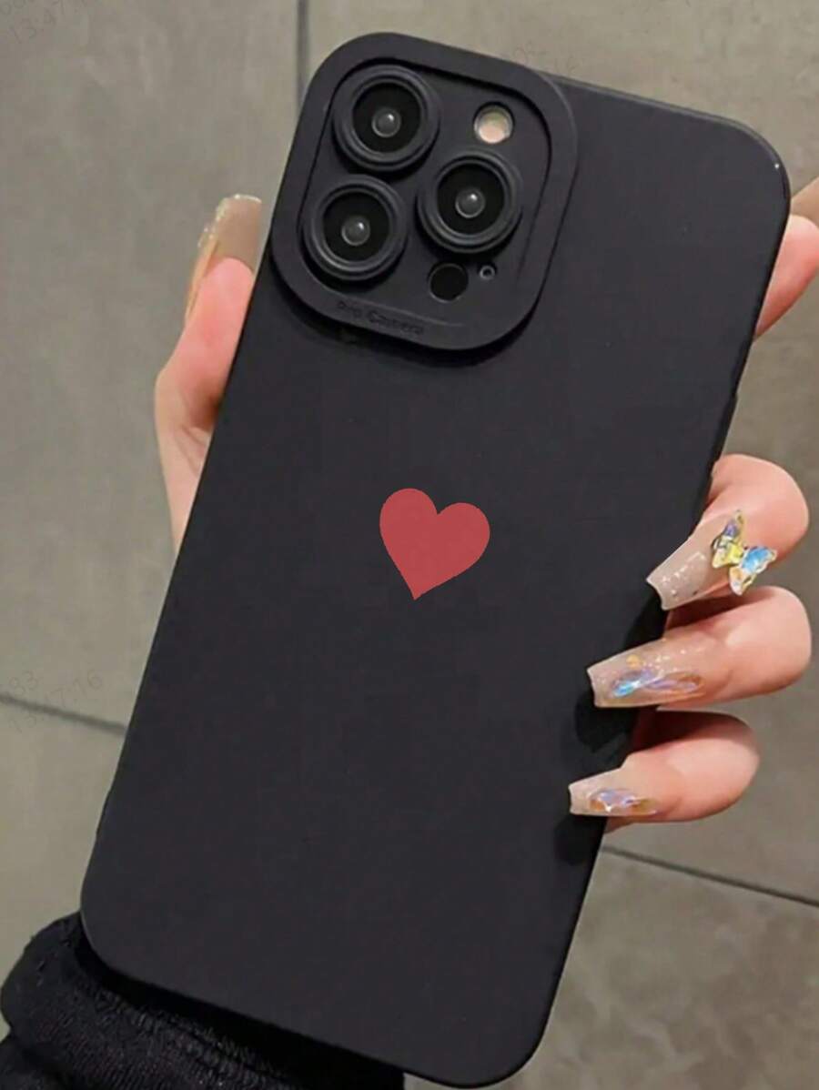 Heart Pattern Anti-Drop Black Soft Phone Case Compatible With IPhone 16/15 XR/7/8, IPhone 15 Pro Max/12 Pro Max/13 Pro Max/14 Pro Max, 13 14 11 12P 14P 11P 12P X XS XR 7 8P 7 8, Galaxy S24, A03s, A03 Core, A04, A12, A13, A14, A21s, A22, A23, A24, A32, A33, A34, A51, A52, A53, A54, A71, A72, A73, S20 FE, S21, S22, Redmi 9, Redmi 9A - Multicolor - View 1