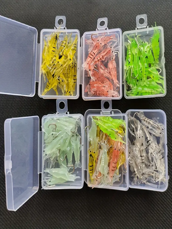 10pcs/20pcs Soft Shrimp Bait With Hook, Glow-In-The-Dark Lifelike Shrimp Bait, Freshwater Artificial Luminous Shrimp Lure, Ice Fishing Tackle, Suitable For Bass, Largemouth Bass, Trout, Crappie Night Fishing Accessories