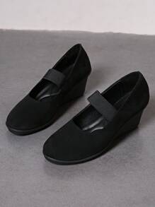 欧洲尺码，加大码时尚黑色高跟鞋 - 圆头设计 - 尺码 36-43 - 优质天鹅绒材质，光滑舒适 - 黑色高跟鞋 - 圆头设计展现美感，易于穿脱 - 黑色浅口鞋，圆头工作鞋中跟小浅口鞋，纯色低鞋面简约低帮鞋，轻便日常舒适透气休闲一脚蹬圆头鞋 - 黑色 - 查看 6